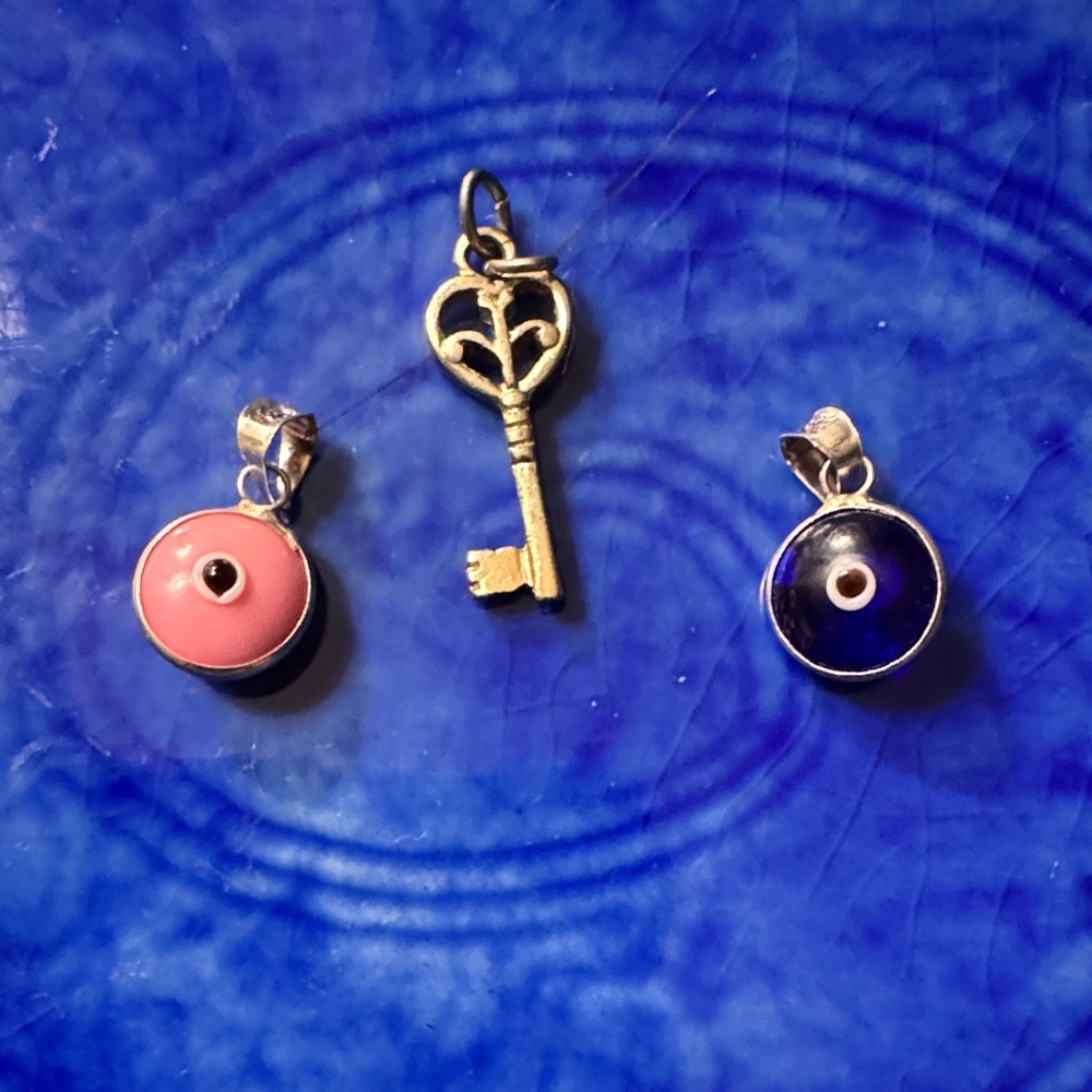 Silver Key and Evil Eye Pendants